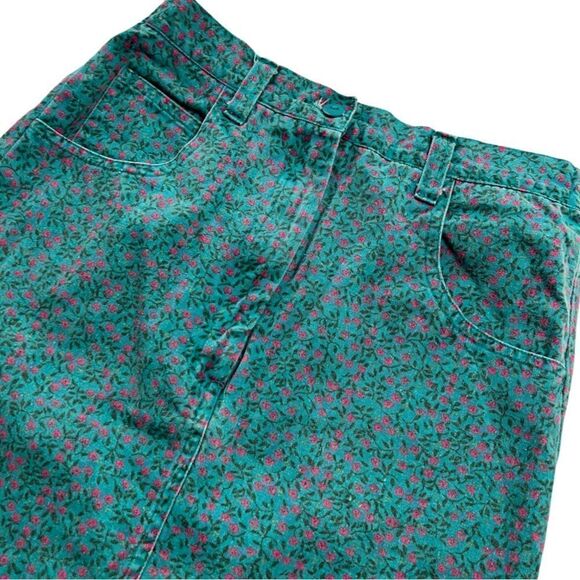 Retro 90s Girl’s High Waisted Teal Denim Micro Floral Jean Skirt - Picture 1 of 8